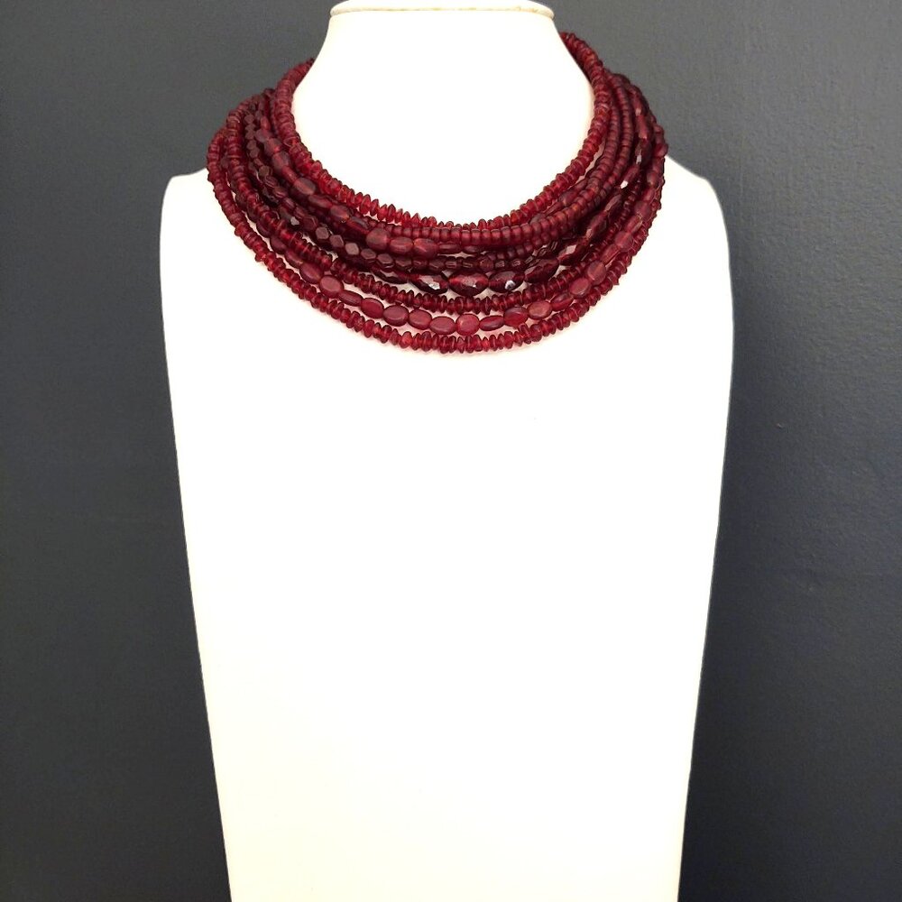 Vintage Multi Strand Layered Various Red Glass Be… - image 2